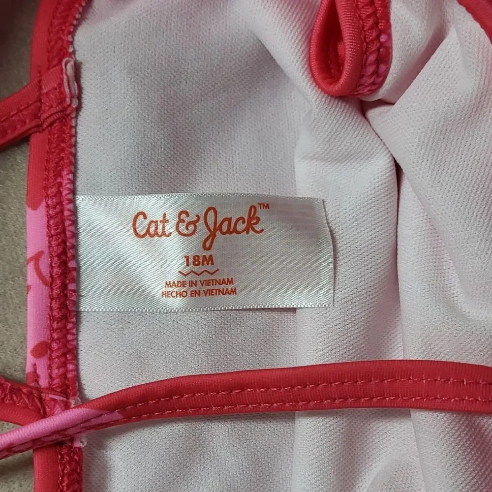 Cat & Jack NWT Baby Girl Pink Strawberry One Shoulder Ruffle Swim Top Sz 18M